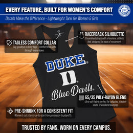 Duke Blue Devils NCAA Womens Tag-Less Ultra Soft Tailgate Tank Top - Black Heather