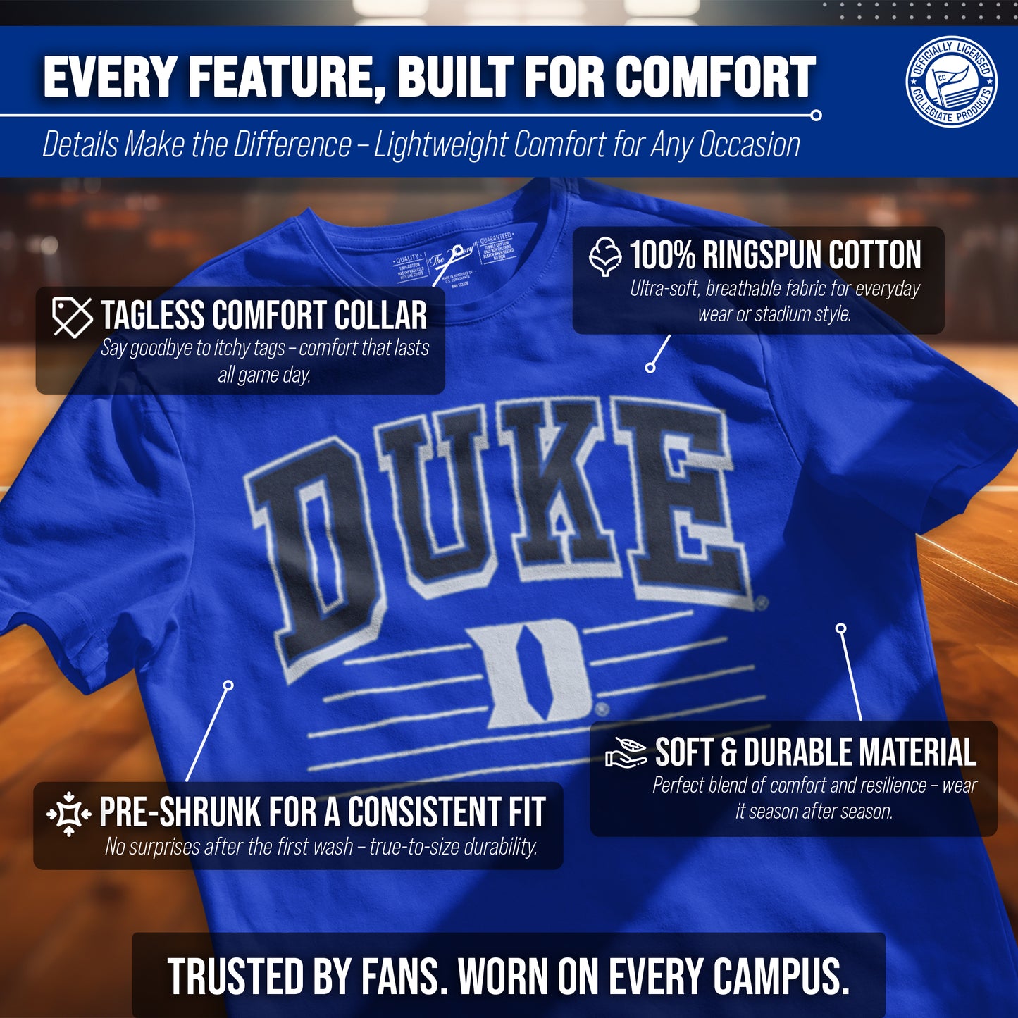 Duke Blue Devils NCAA Adult Unisex Overtime Classics T-Shirt - Royal
