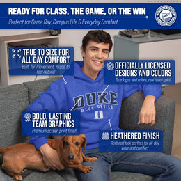 Duke Blue Devils NCAA Adult Unisex Starting Fresh Heathered Hooded Fleece Sweatshirt - Royal Heather