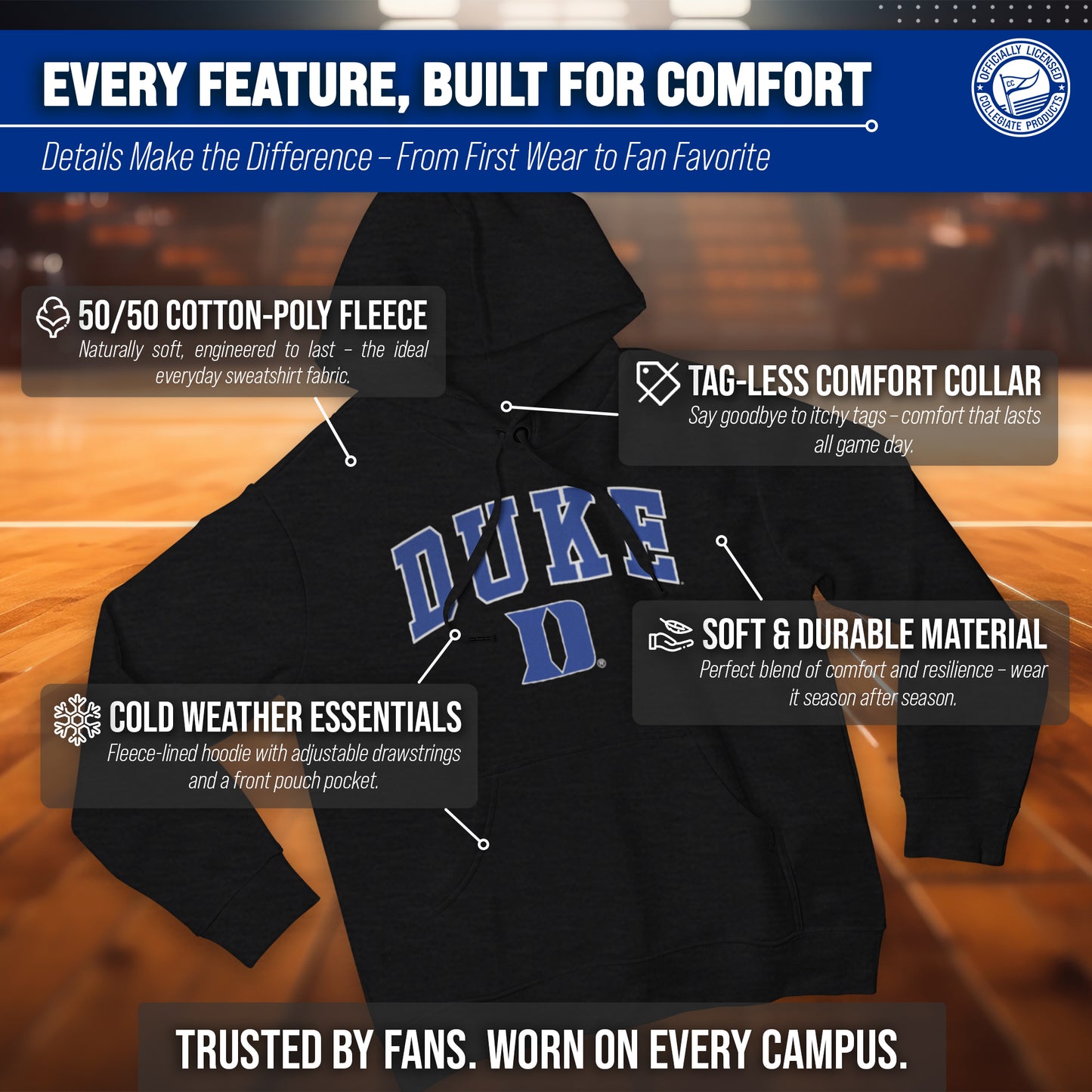 Duke Blue Devils Campus Colors  Arch & Logo Gameday Hoodie - Black Heather