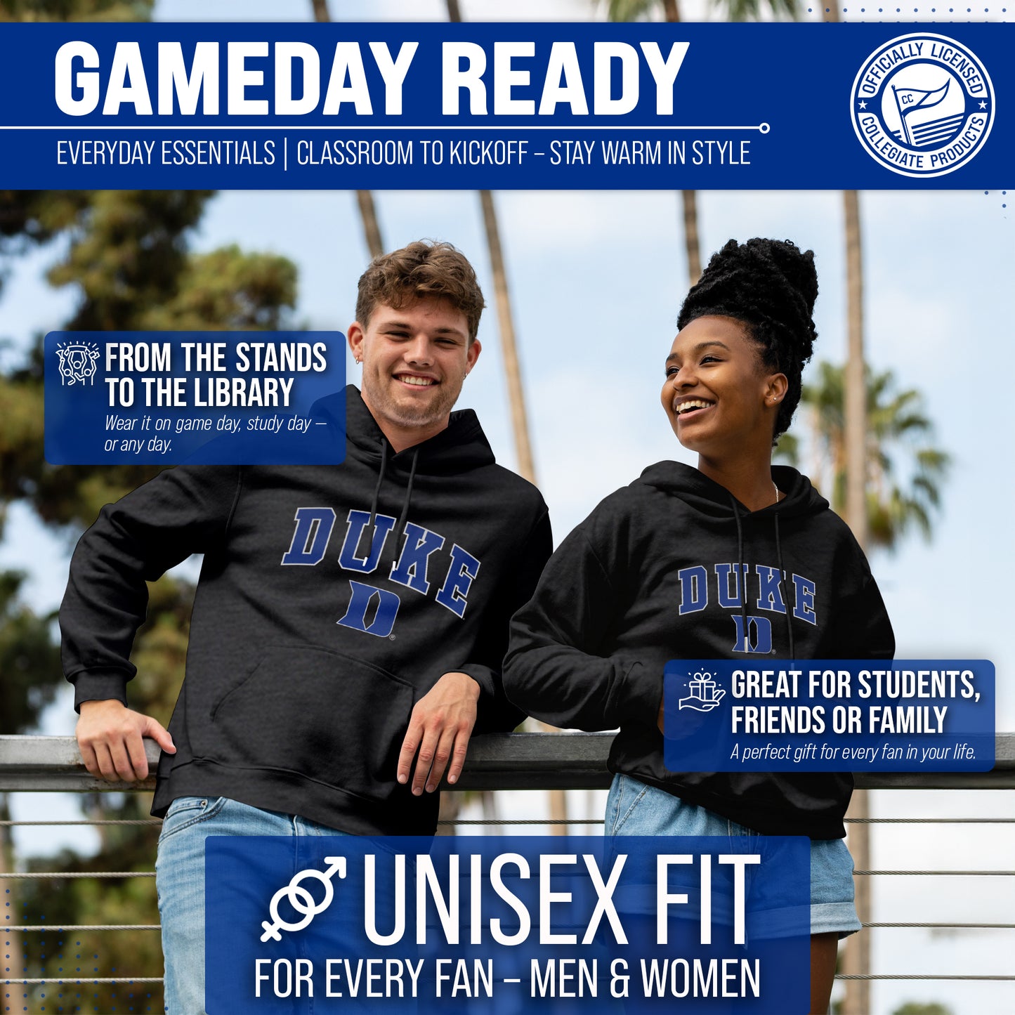 Duke Blue Devils Campus Colors  Arch & Logo Gameday Hoodie - Black Heather