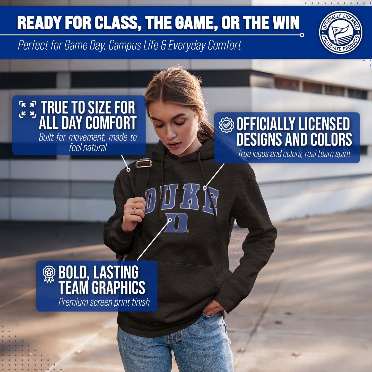 Duke Blue Devils Campus Colors  Arch & Logo Gameday Hoodie - Black Heather