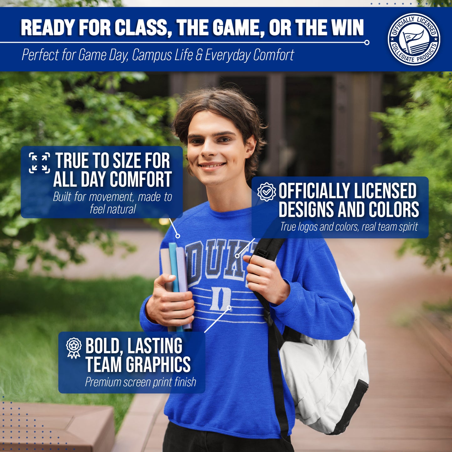 Duke Blue Devils NCAA Adult Unisex Overtime Classics Crewneck Fleece Sweatshirt - Royal Heather