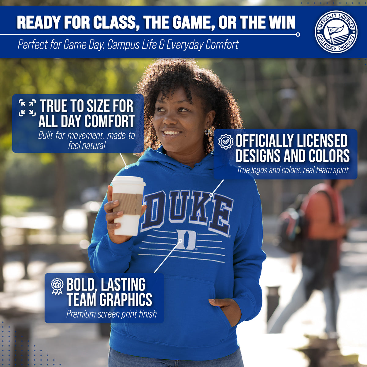 Duke Blue Devils NCAA Adult Unisex Overtime Classics Hooded Fleece Sweatshirt - Royal