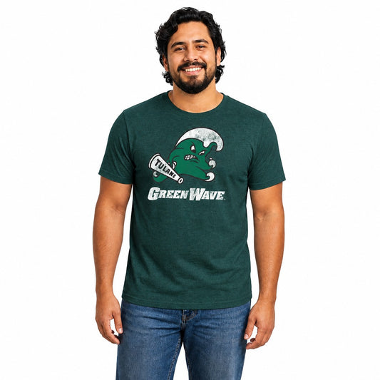 Tulane Green Wave  Heathered Logo NCAA T-Shirt Officially Licensed Unisex - Green