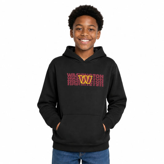 Washington Commanders  Youth Repeating Logo Fleece Hoodie Boys Girls - Black