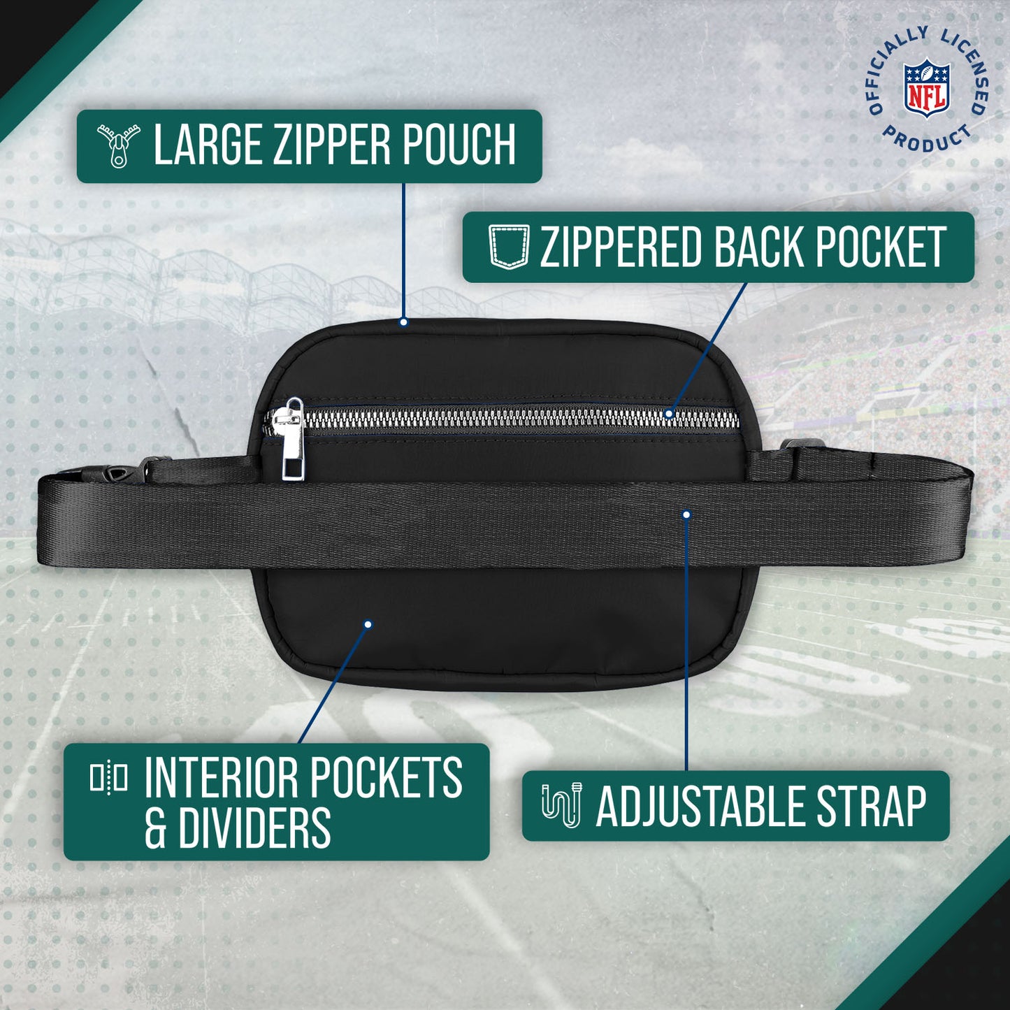 Philadelphia Eagles NFL Gameday On The Move Crossbody Belt Bag - Black