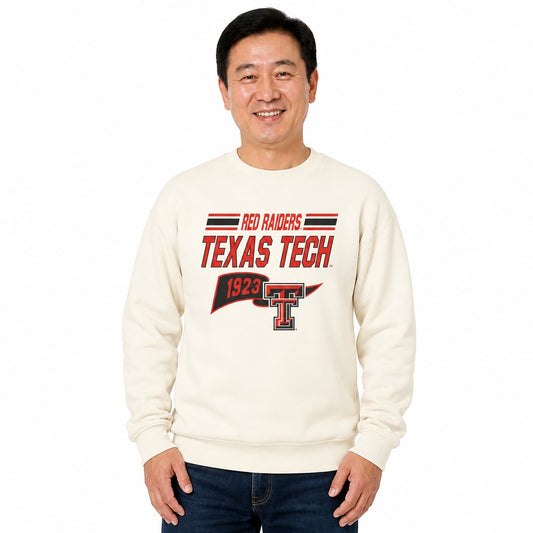 Texas Tech Red Raiders  Varsity Pennant Crewneck Sweatshirt Men Women Fleece - Off White