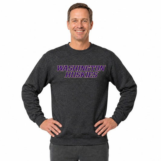 Washington Huskies  NCAA Unisex Adult Crewneck Fleece Sweatshirt - Charcoal