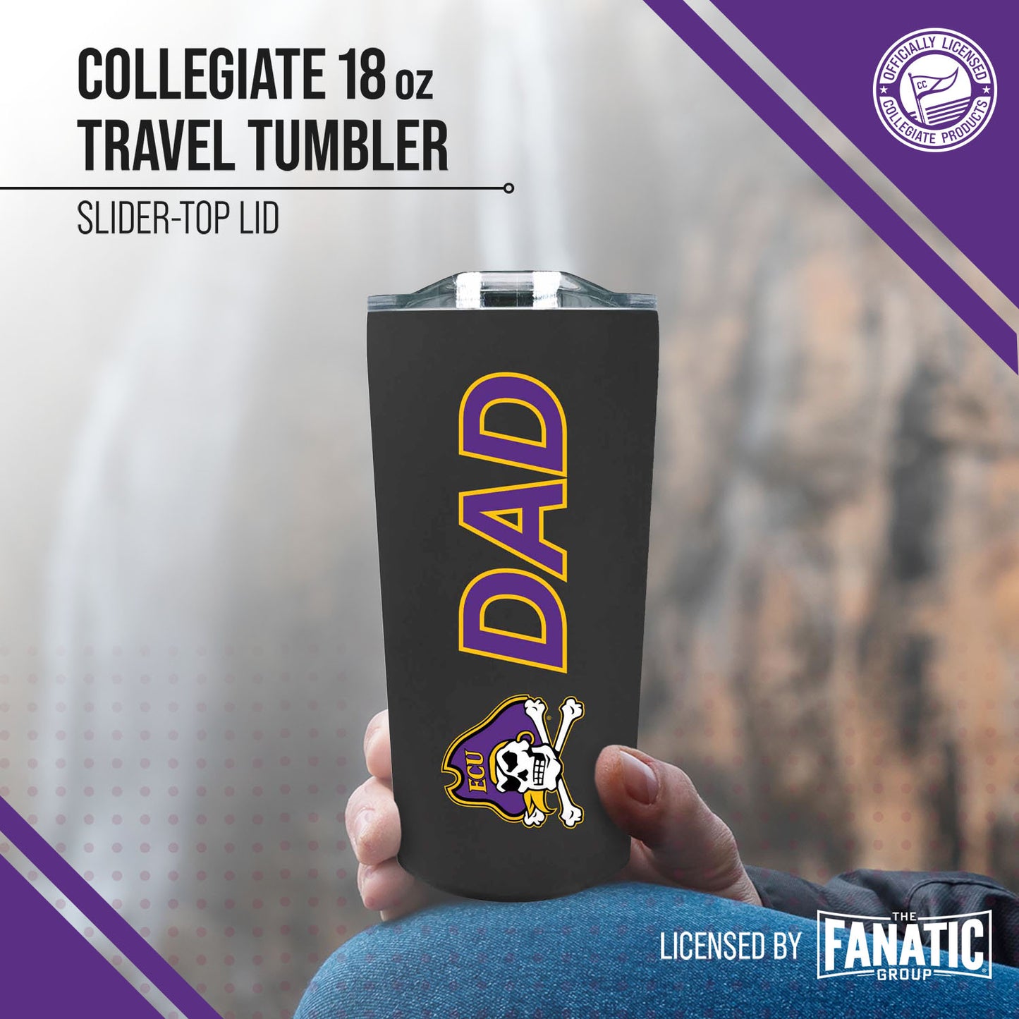 East Carolina Pirates NCAA Stainless Steel Travel Tumbler for Dad - Black