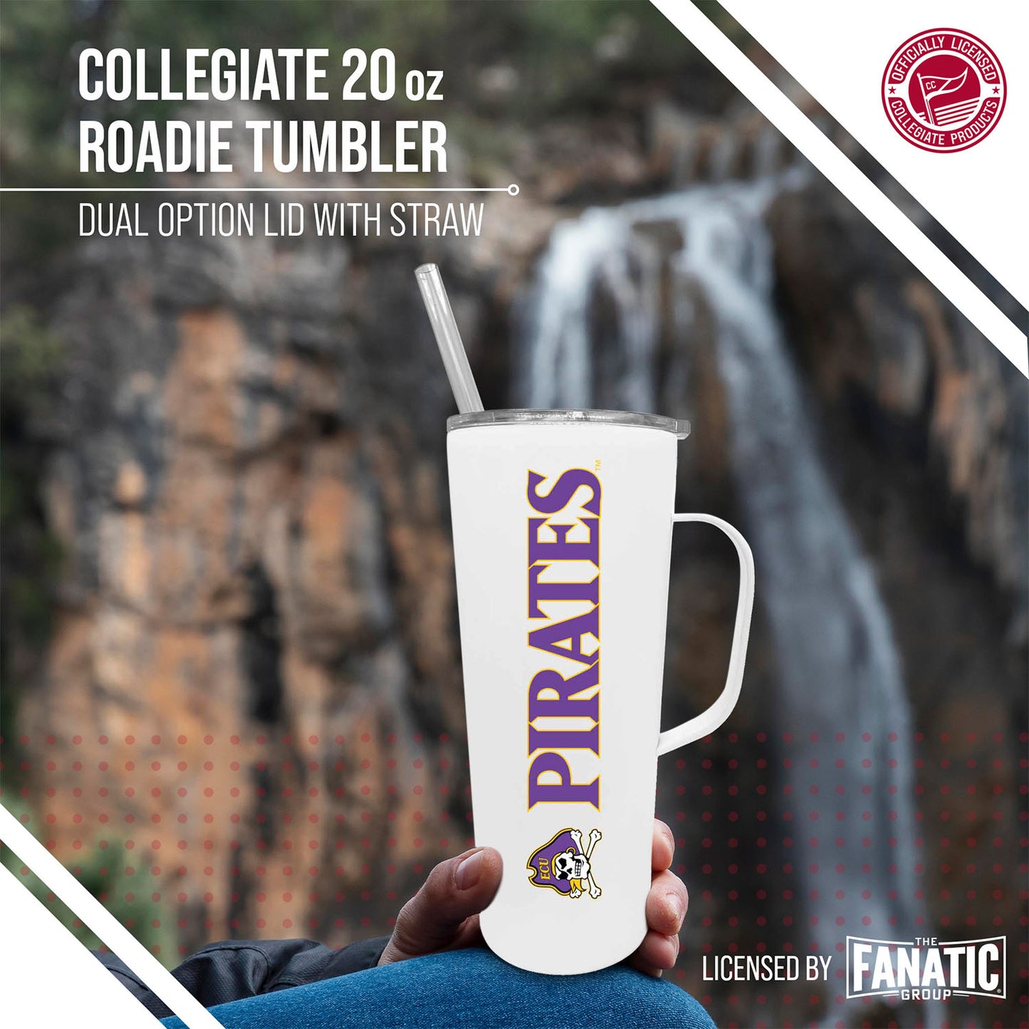 East Carolina Pirates NCAA Stainless Steel 20oz Roadie With Handle & Dual Option Lid With Straw - White
