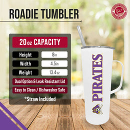 East Carolina Pirates NCAA Stainless Steel 20oz Roadie With Handle & Dual Option Lid With Straw - White