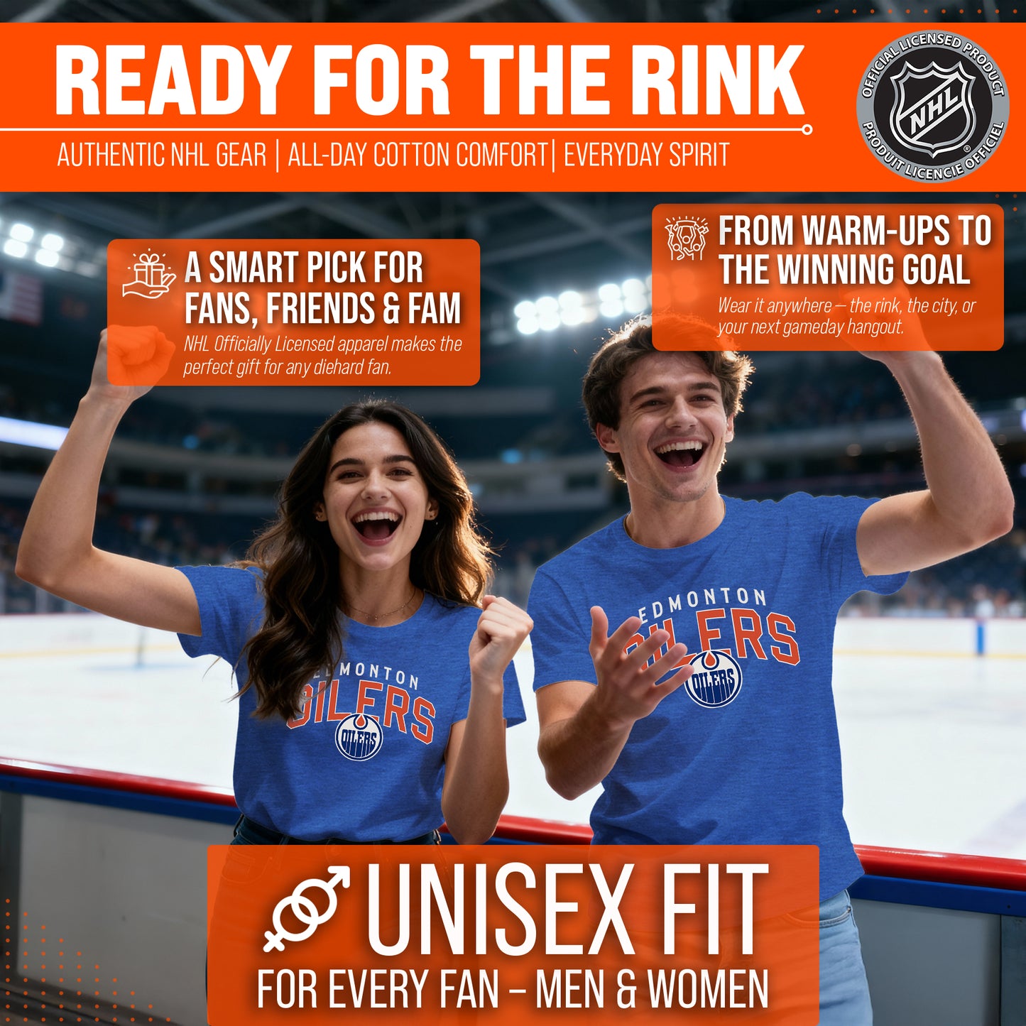 Edmonton Oilers NHL Adult Powerplay Heathered Unisex T-Shirt - Royal