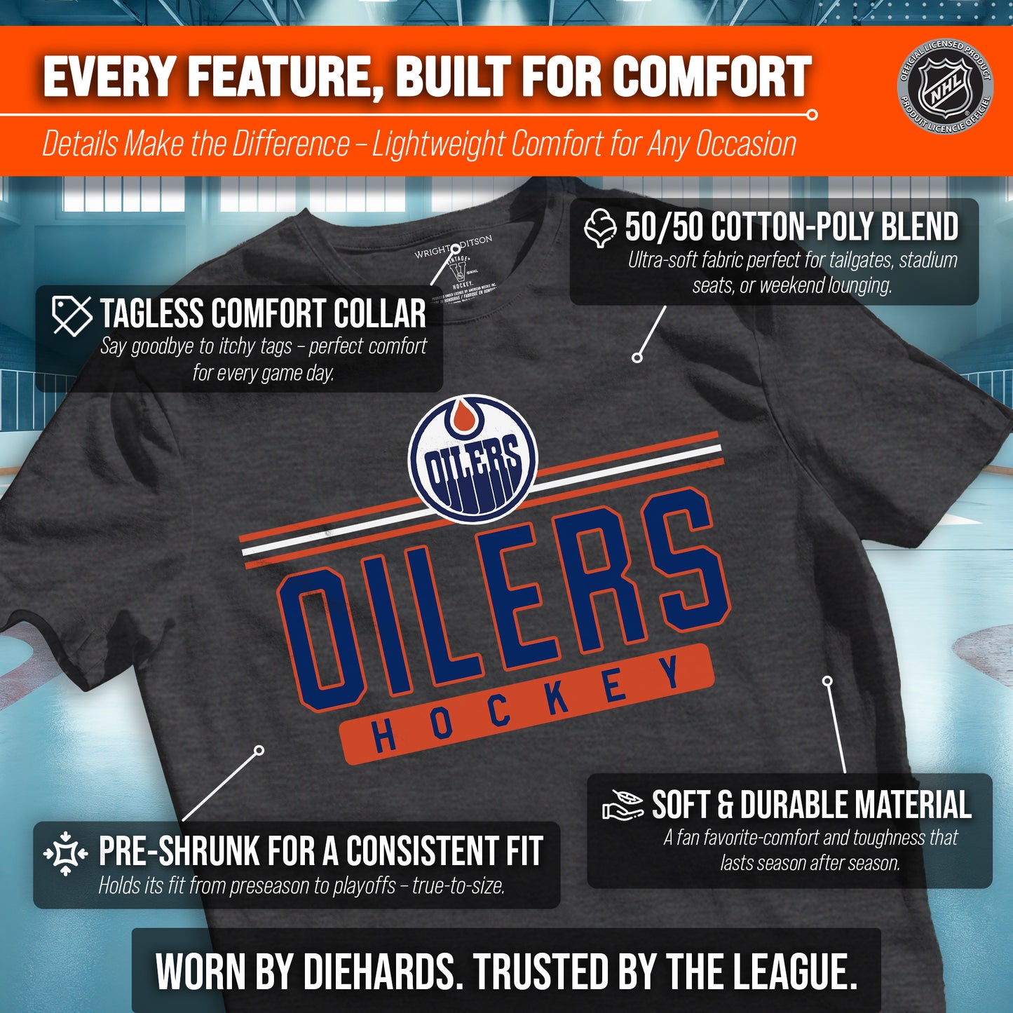 Edmonton Oilers Adult NHL Heather Charcoal True Fan Hockey T-Shirt - Charcoal