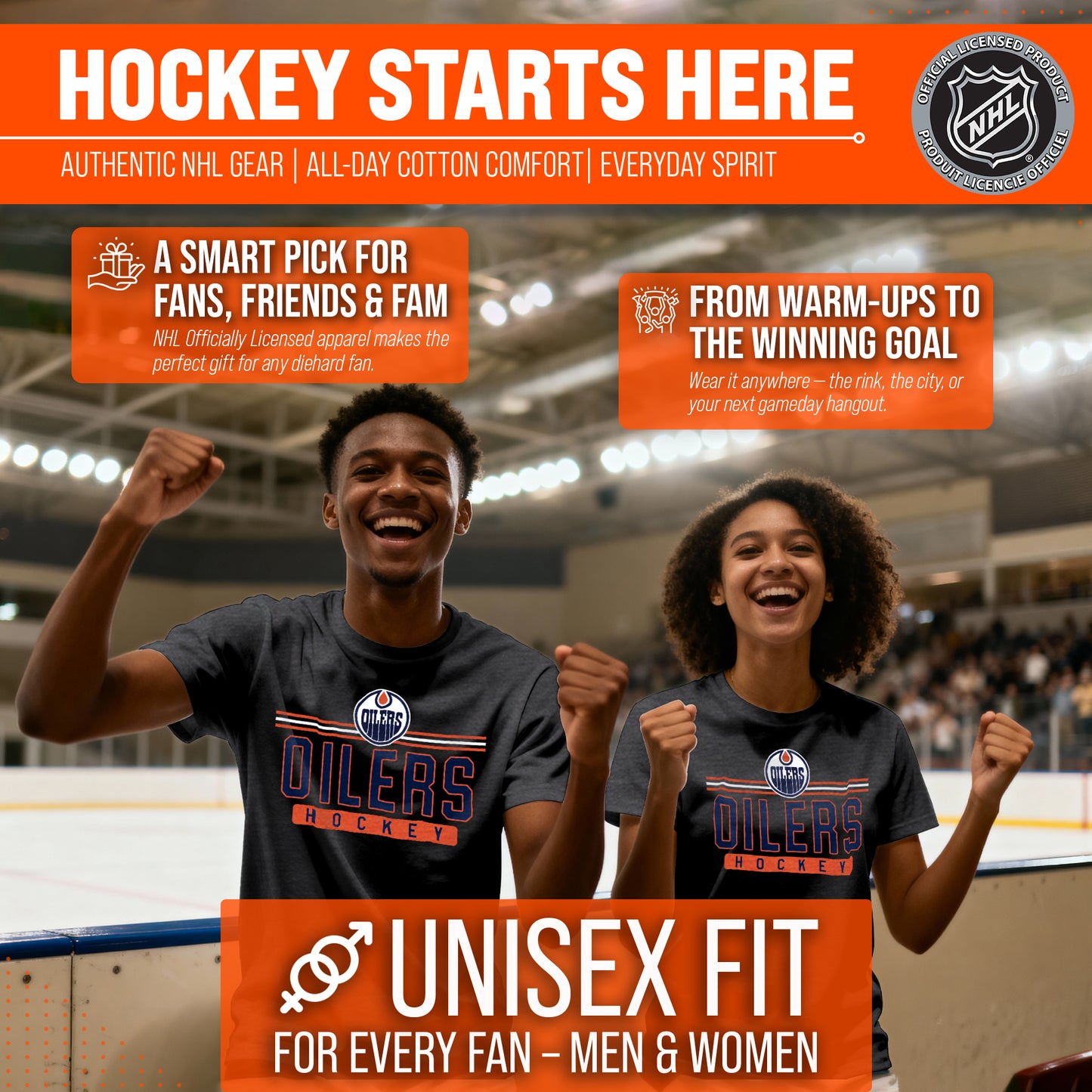 Edmonton Oilers Adult NHL Heather Charcoal True Fan Hockey T-Shirt - Charcoal