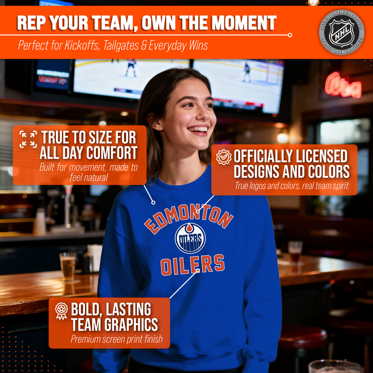 NFL Gameday Crewneck Sweatshirt, Cotton Fleece Pullover Men Women