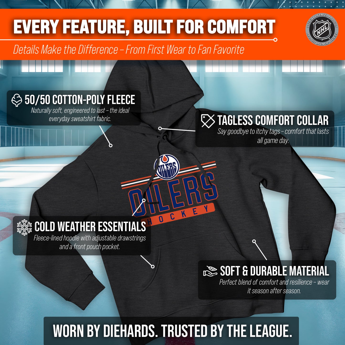 Edmonton Oilers NHL Adult Heather Charcoal True Fan Hooded Sweatshirt Unisex - Charcoal