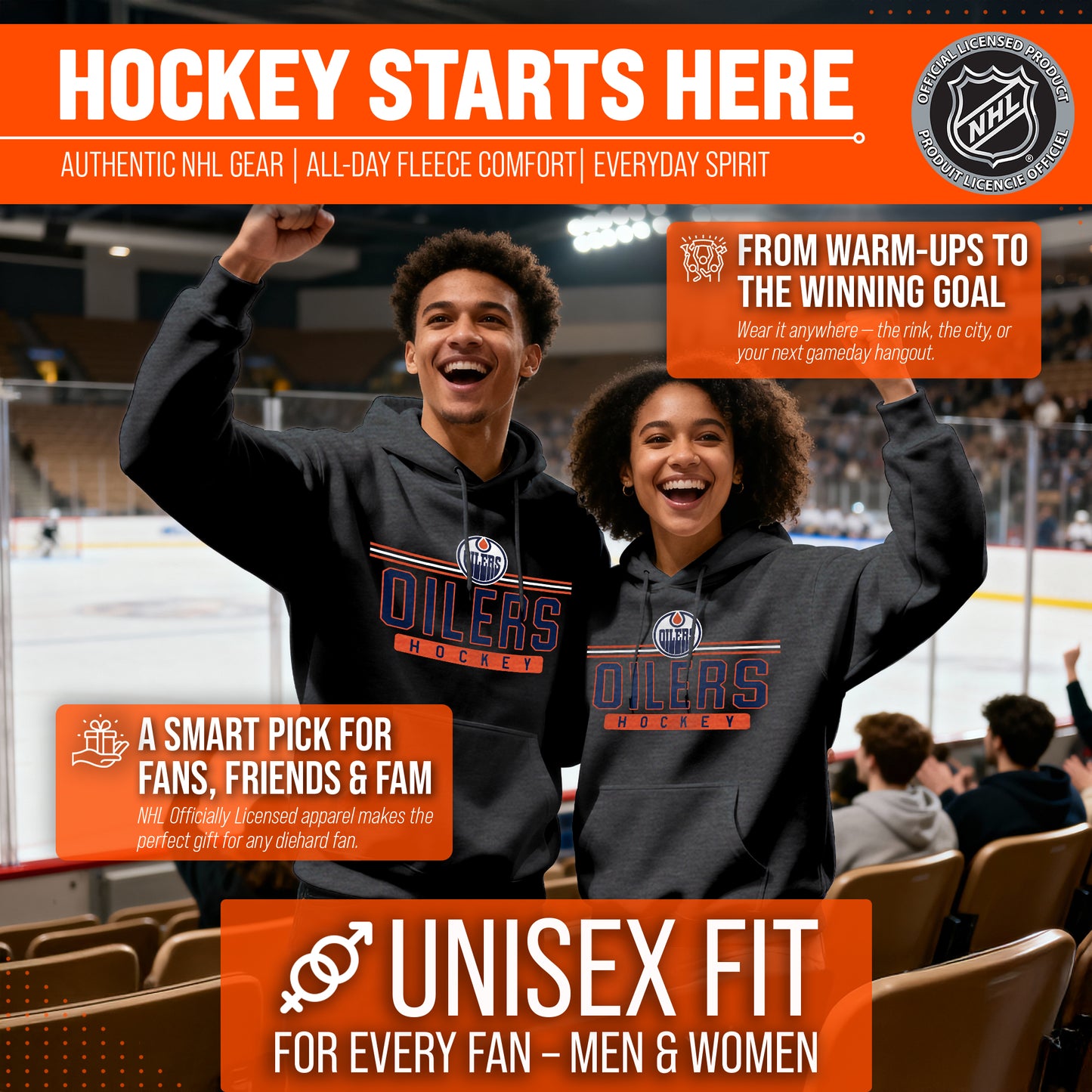 Edmonton Oilers NHL Adult Heather Charcoal True Fan Hooded Sweatshirt Unisex - Charcoal