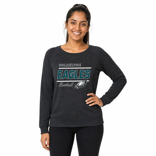 Philadelphia Eagles  NFL Women's Gameday Crewneck Sweatshirt Raglan Pullover - Charcoal