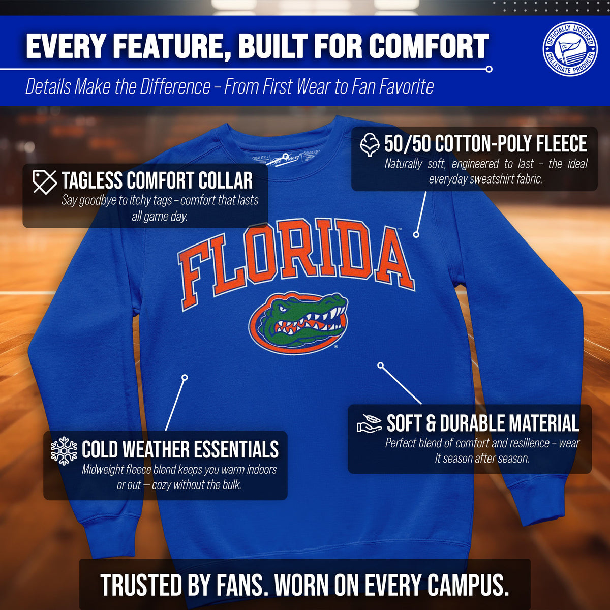 Florida Gators Adult Arch & Logo Soft Style Gameday Crewneck Sweatshirt - Royal