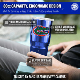 Florida Gators NCAA University 30oz Stainless Steel Vacuum Insulated Game Day Tumbler with Silicone Grip - Royal