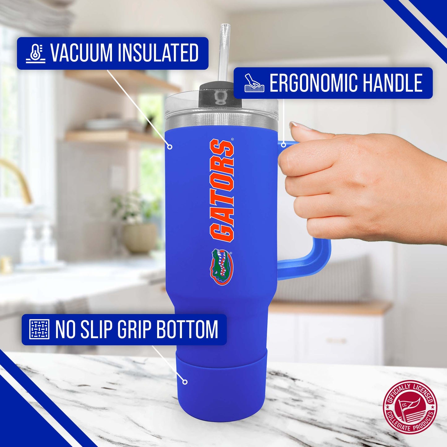 Florida Gators College & University 40 oz Travel Tumbler With Handle - Royal