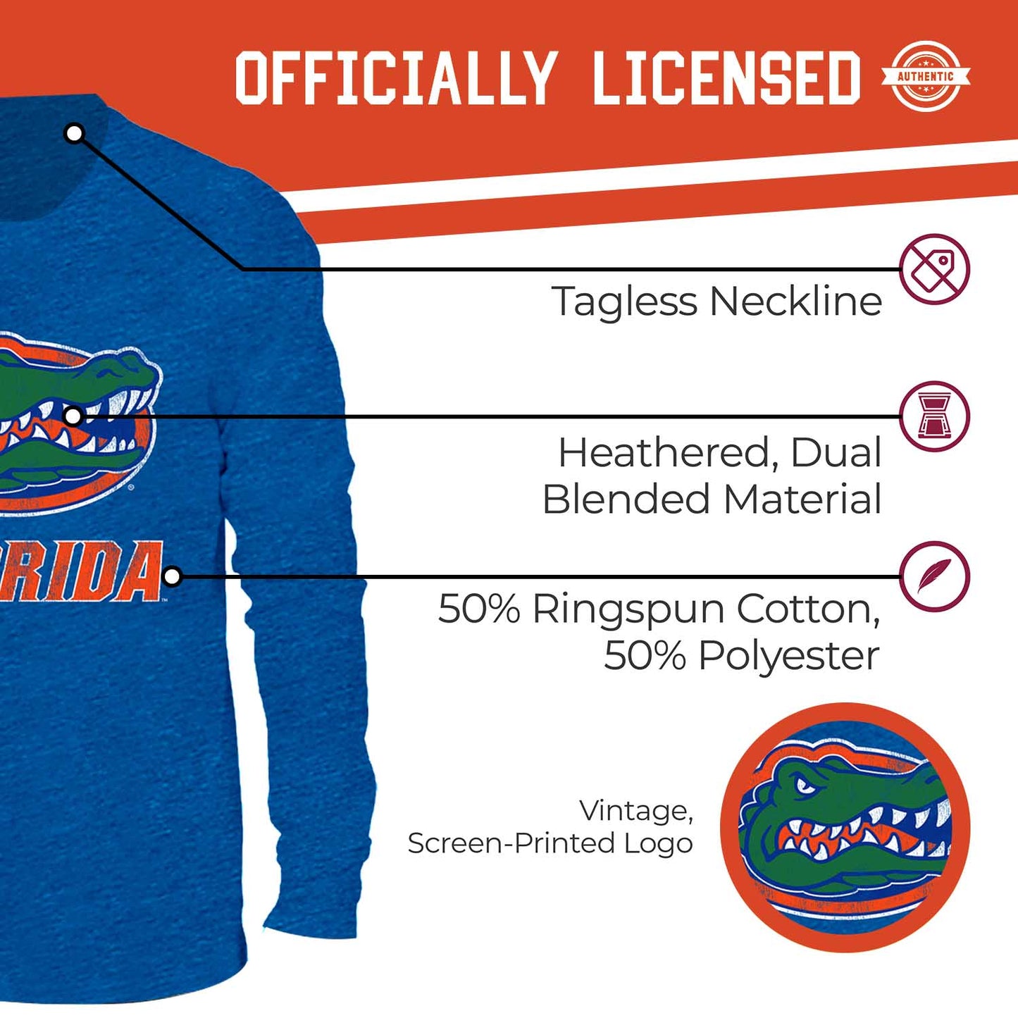 Florida Gators NCAA MVP Adult Long-Sleeve Shirt - Royal