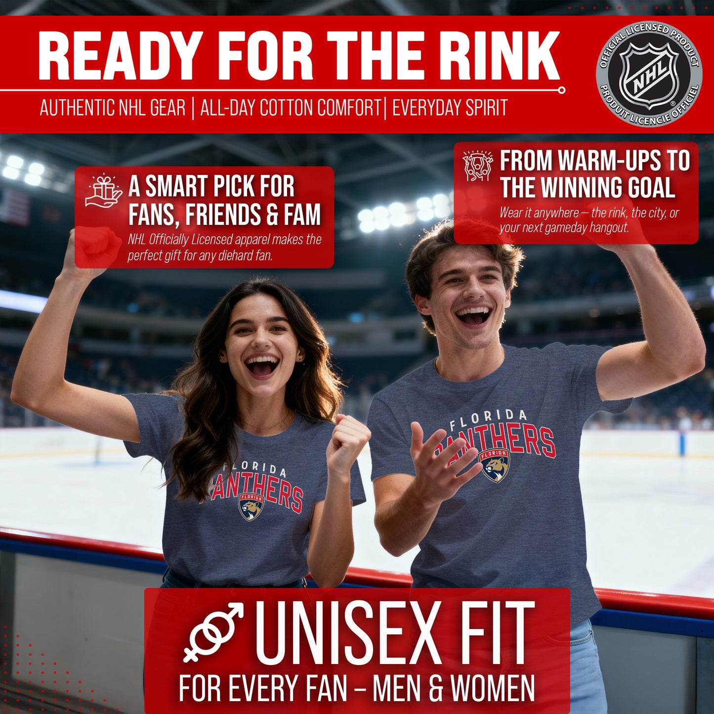 Florida Panthers NHL Adult Powerplay Heathered Unisex T-Shirt - Navy