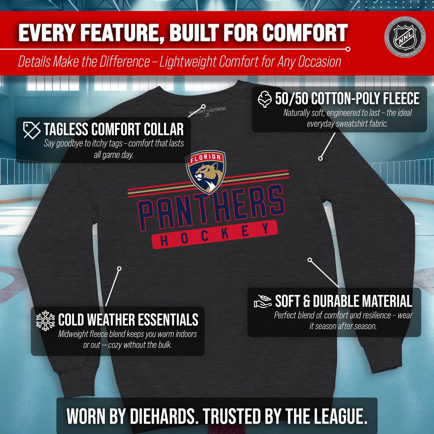 Florida Panthers NHL Charcoal True Fan Crewneck Sweatshirt - Charcoal