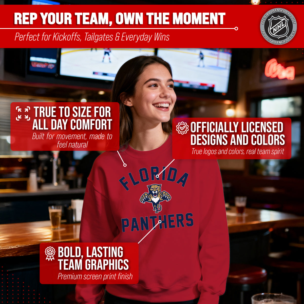 NFL Gameday Crewneck Sweatshirt, Cotton Fleece Pullover Men Women