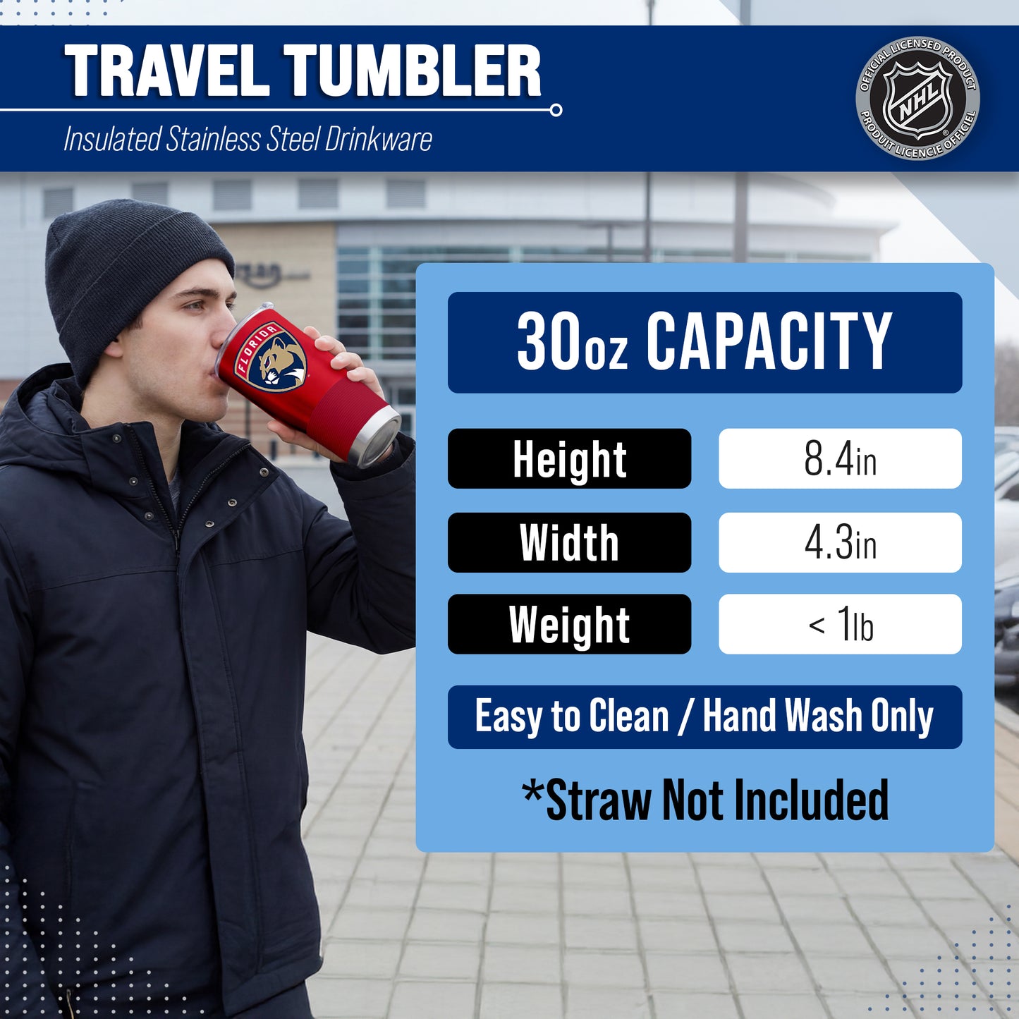Florida Panthers NHL Hockey 30oz Stainless Steel Vacuum Insulated Game Day Tumbler with Silicone Grip - Red