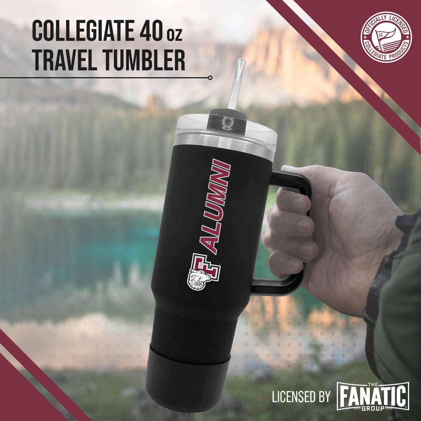 Fordham Rams Collegiate 40oz Stainless Steel Travel Tumbler with Handle for Alumni - Black