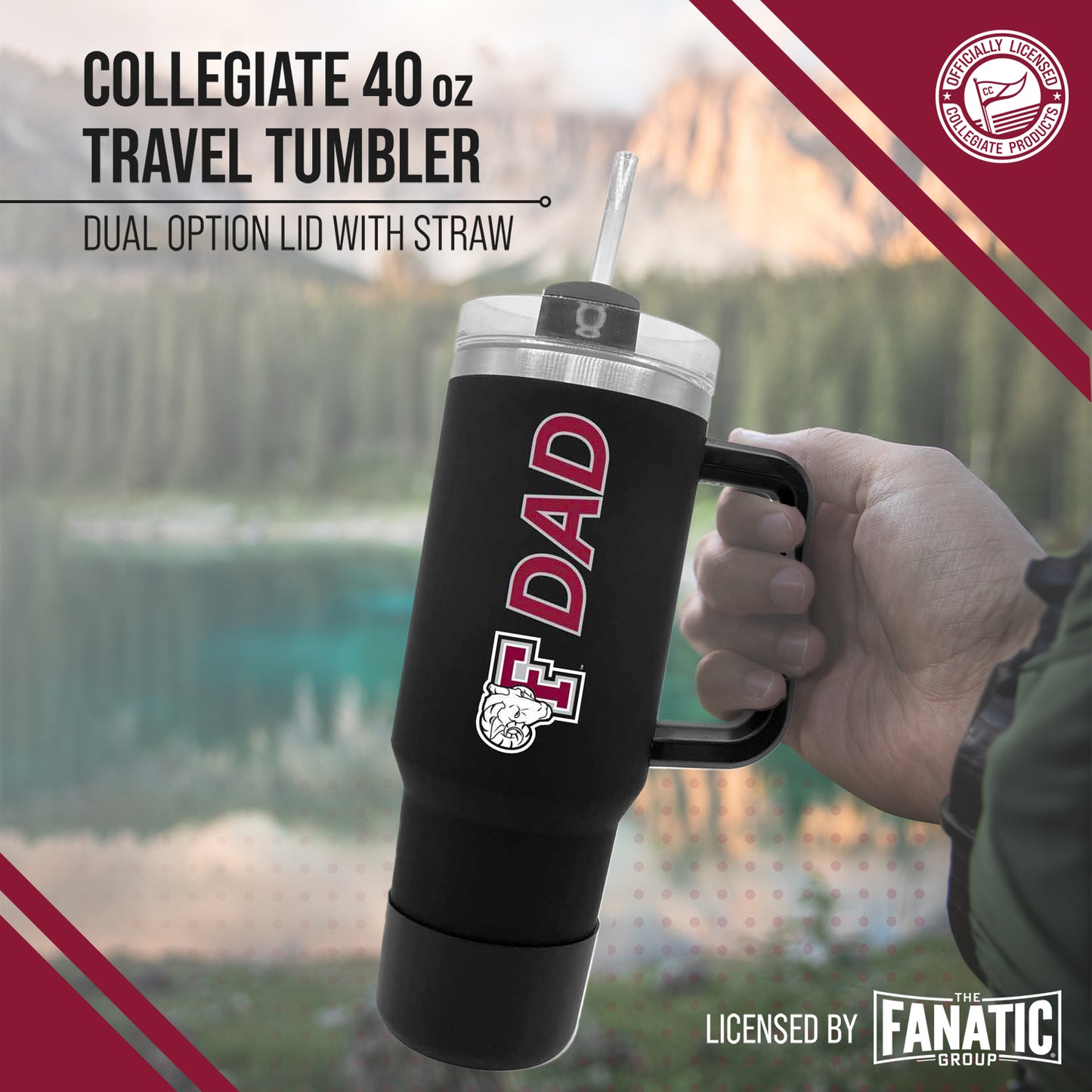 Fordham Rams Collegiate 40oz Stainless Steel Travel Tumbler with Handle for Dad - Black