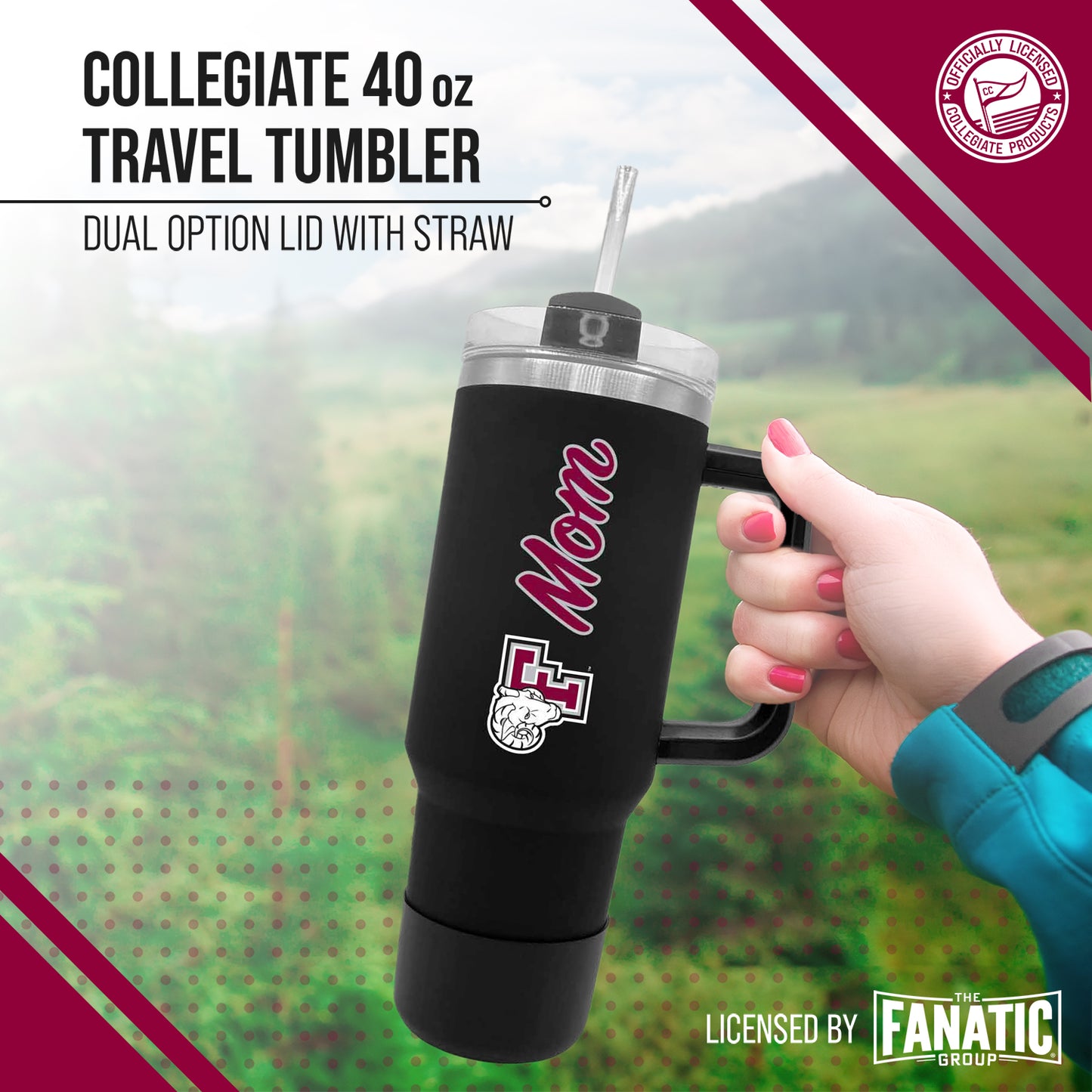 Fordham Rams Collegiate 40oz Stainless Steel Travel Tumbler with Handle for Mom - Black