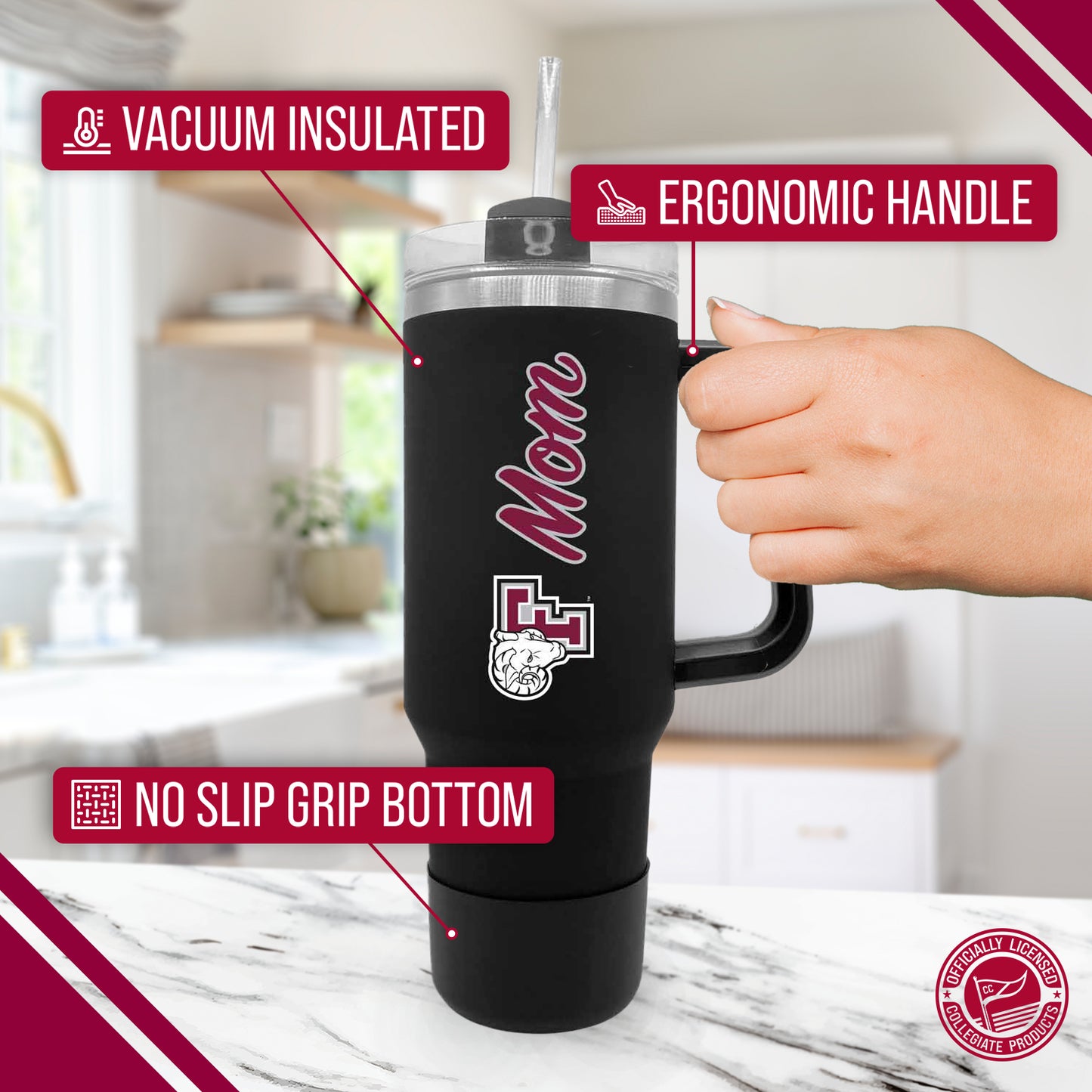 Fordham Rams Collegiate 40oz Stainless Steel Travel Tumbler with Handle for Mom - Black