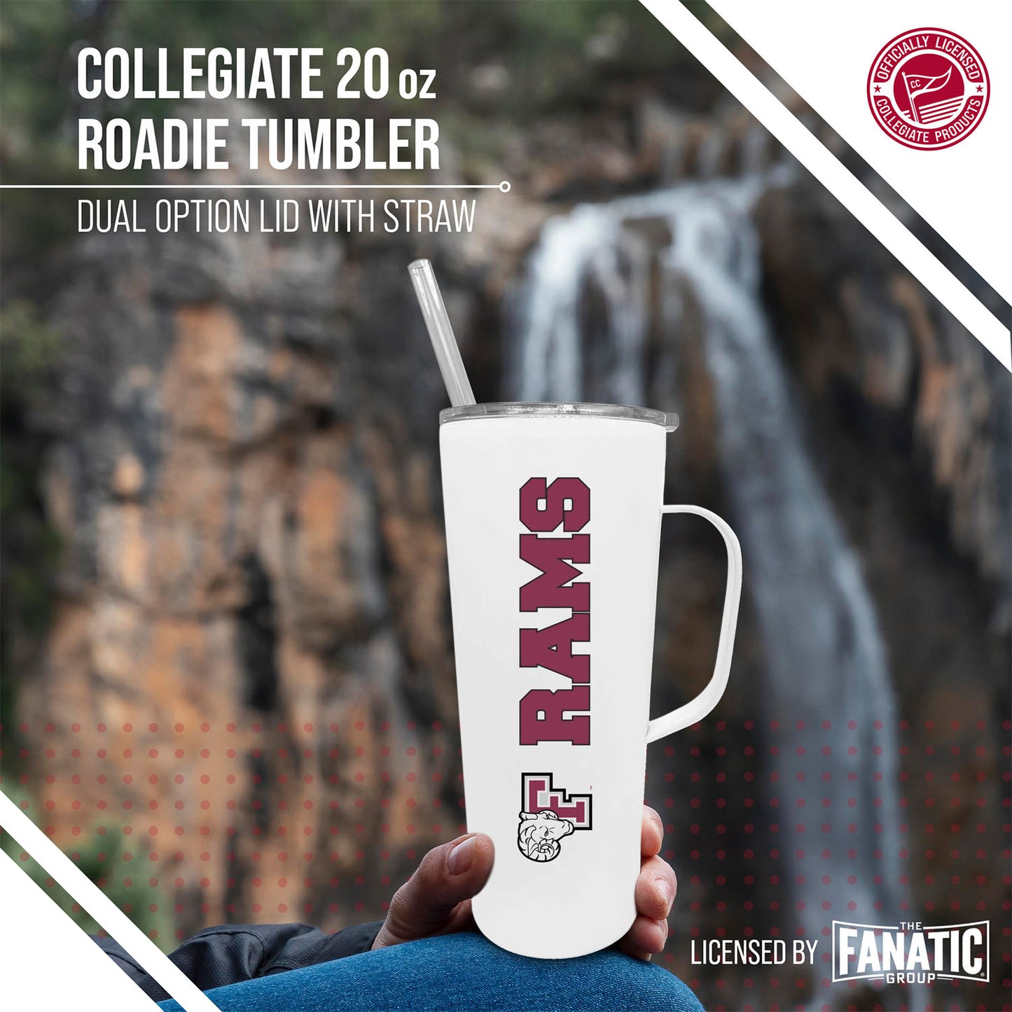 Fordham Rams NCAA Stainless Steel 20oz Roadie With Handle & Dual Option Lid With Straw - White