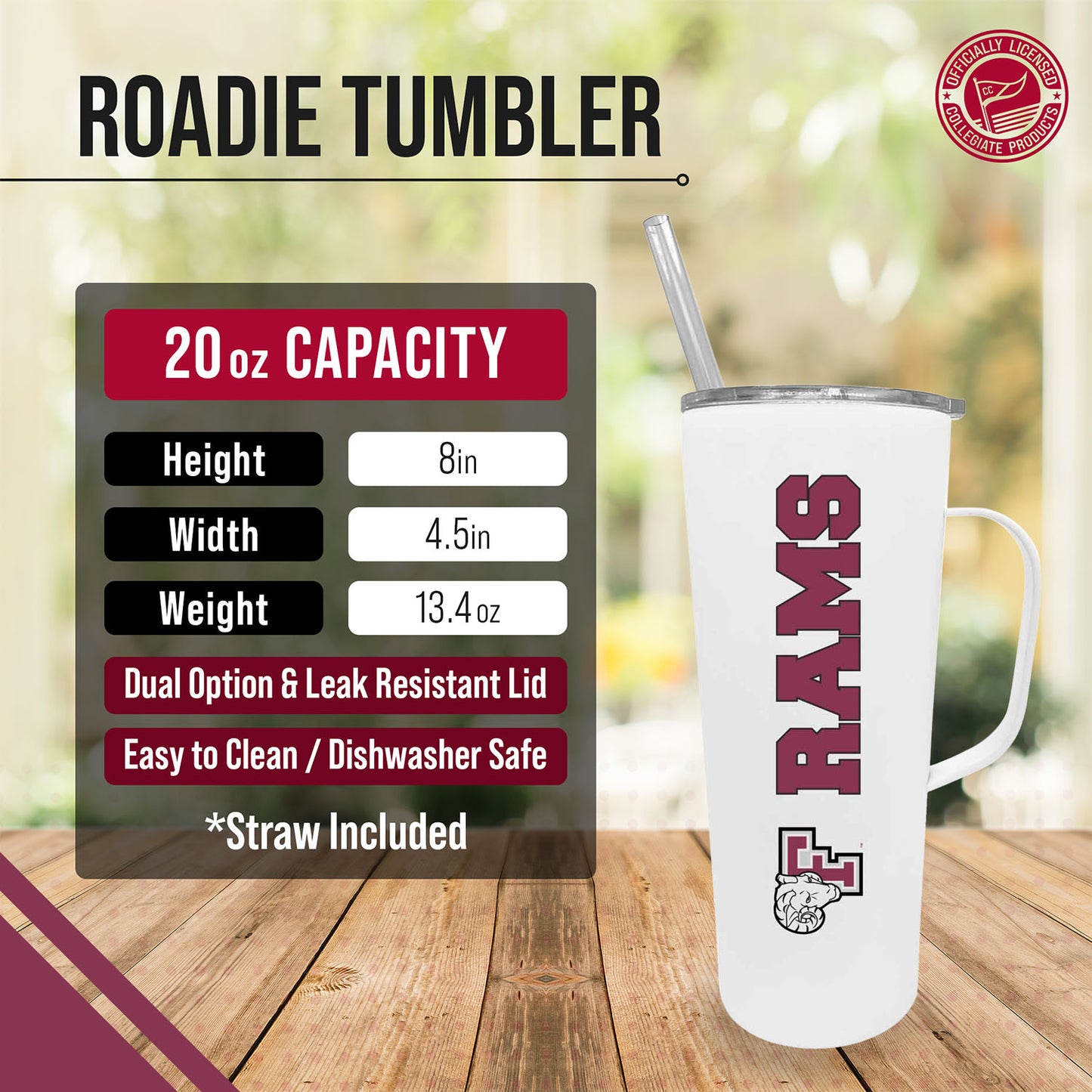 Fordham Rams NCAA Stainless Steel 20oz Roadie With Handle & Dual Option Lid With Straw - White