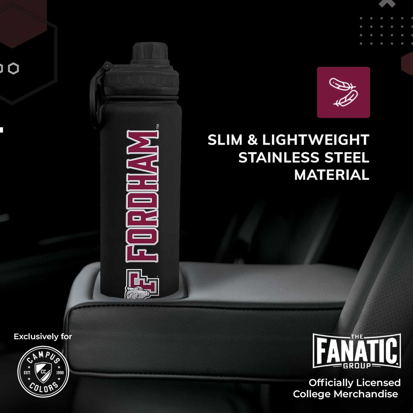 Fordham Rams NCAA Stainless Steel Water Bottle - Black