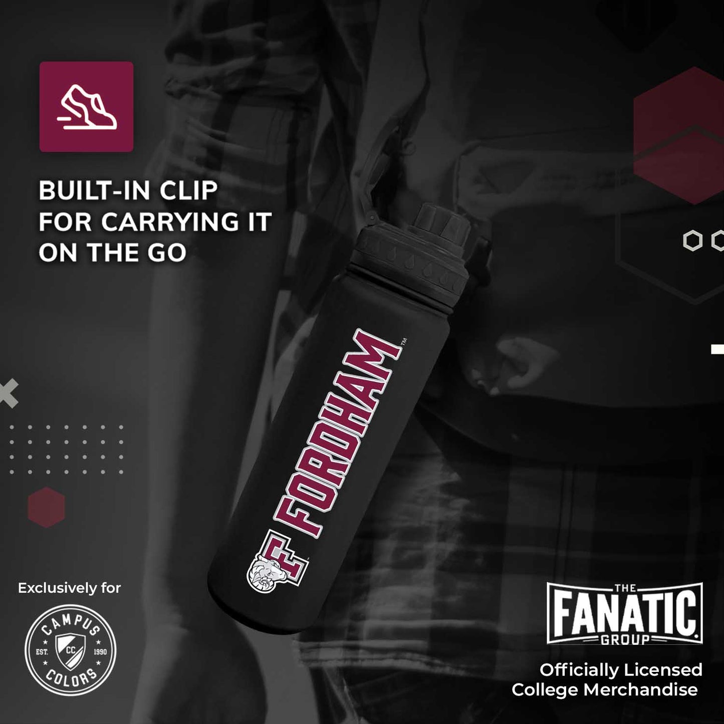Fordham Rams NCAA Stainless Steel Water Bottle - Black