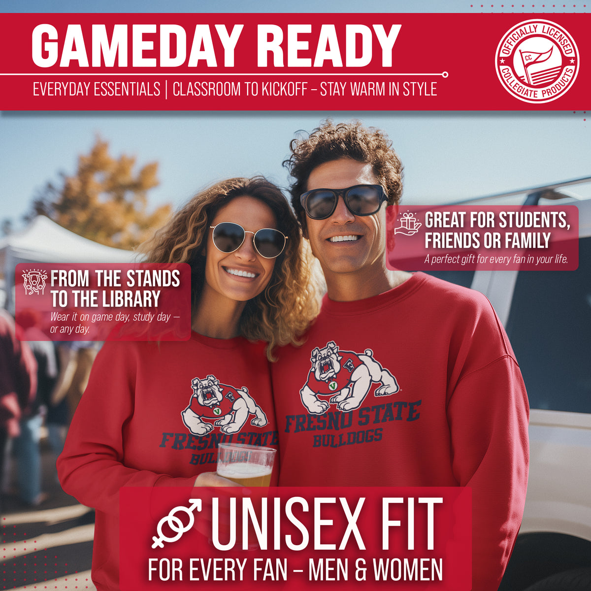 Fresno State Bulldogs Adult Arch & Logo Soft Style Gameday Crewneck Sweatshirt - Red