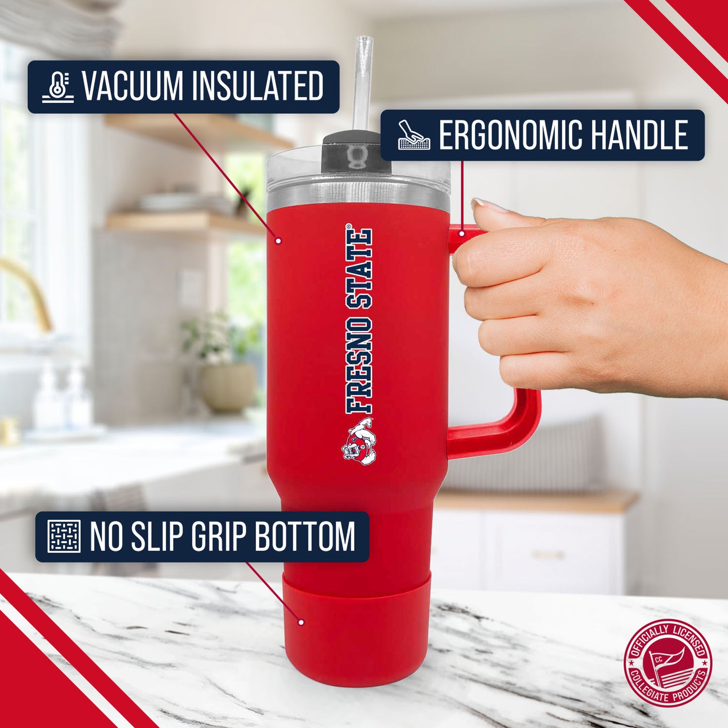 Fresno State Bulldogs College & University 40 oz Travel Tumbler With Handle - Red