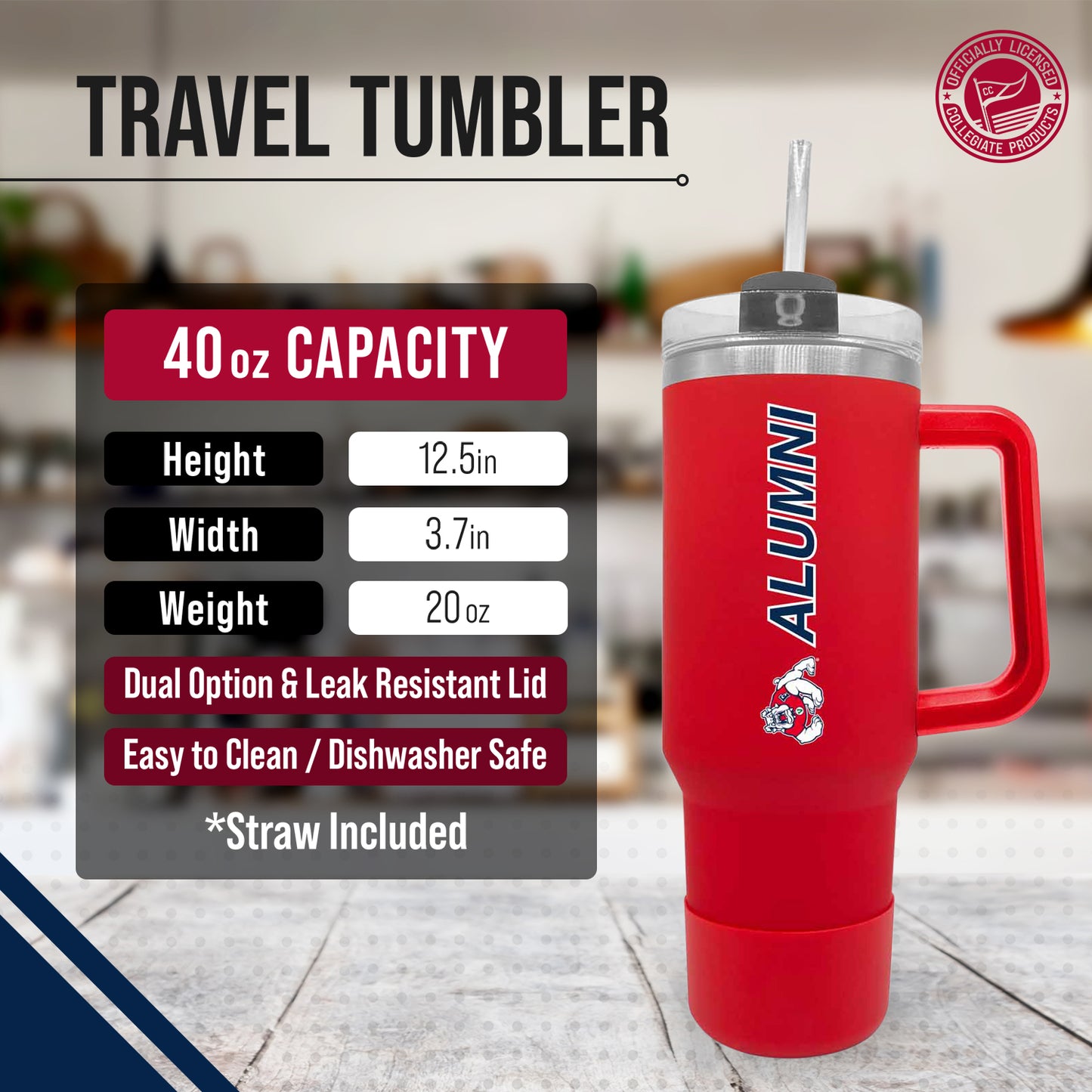 Fresno State Bulldogs Collegiate 40oz Stainless Steel Travel Tumbler with Handle for Alumni - Red