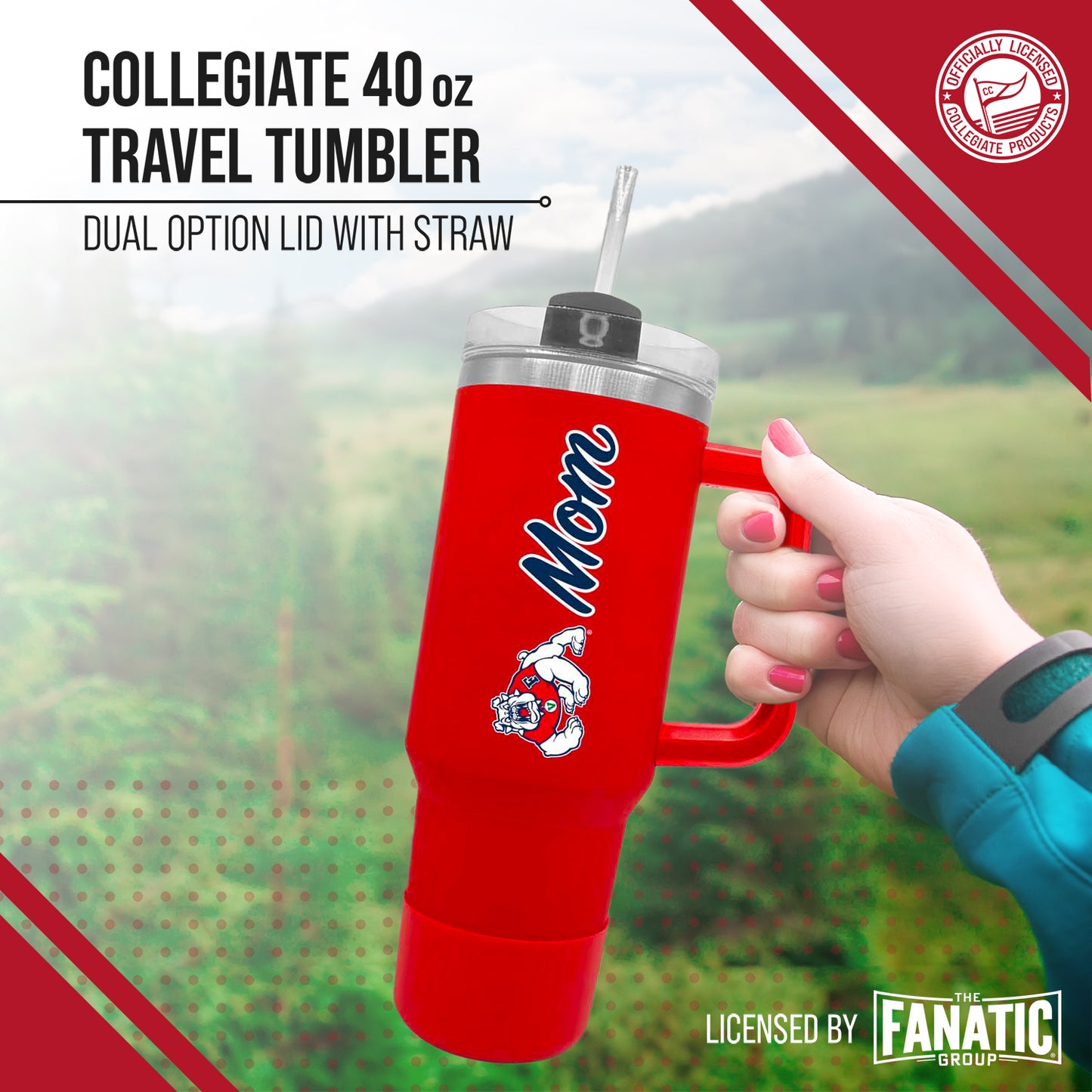 Fresno State Bulldogs Collegiate 40oz Stainless Steel Travel Tumbler with Handle for Mom - Red