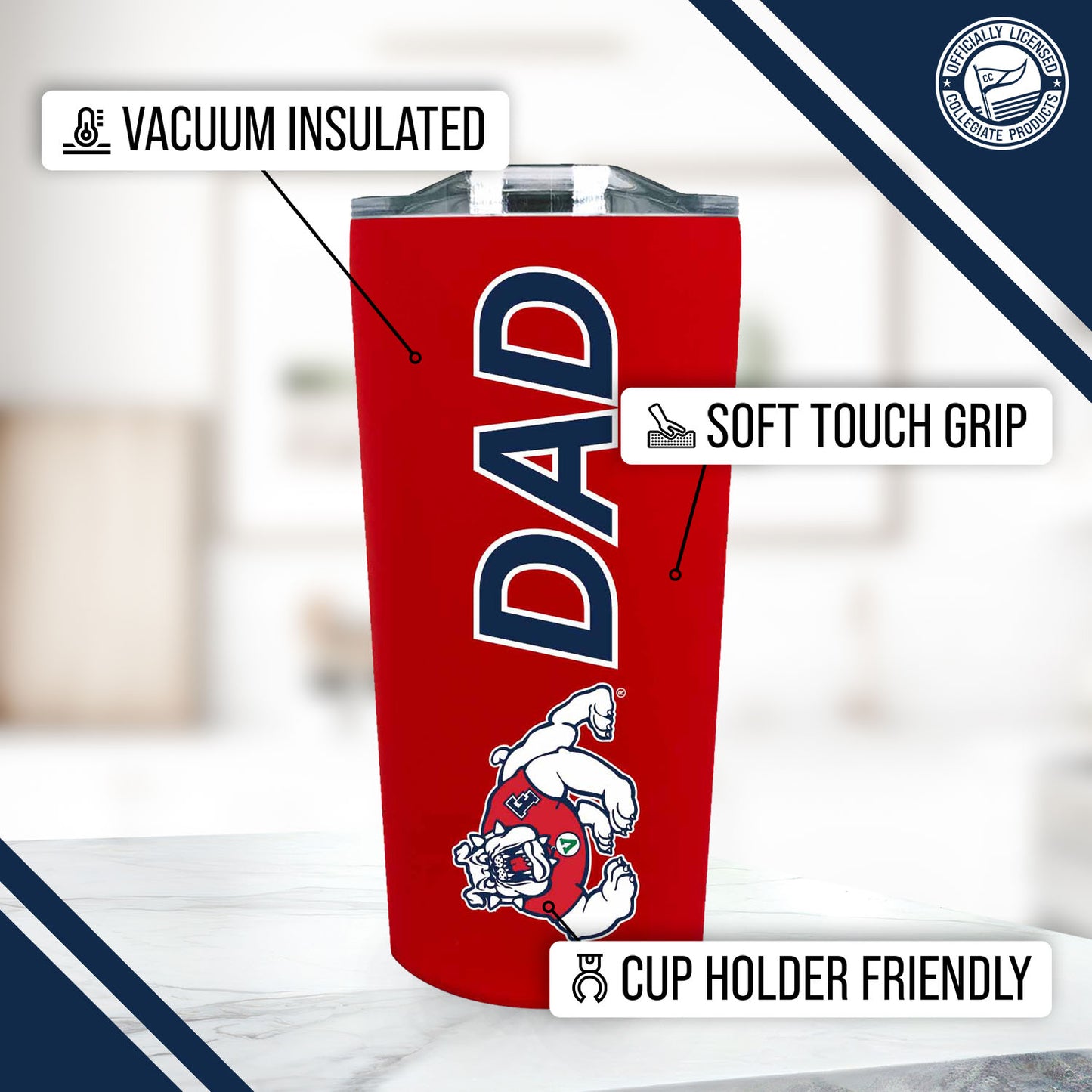 Fresno State Bulldogs NCAA Stainless Steel Travel Tumbler for Dad - Red