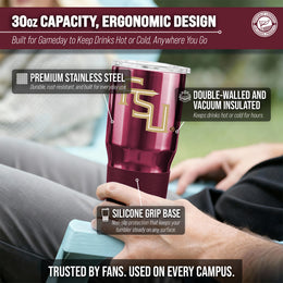 Florida State Seminoles NCAA University 30oz Stainless Steel Vacuum Insulated Game Day Tumbler with Silicone Grip - Maroon