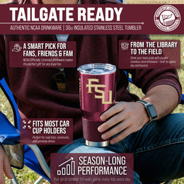 Florida State Seminoles NCAA University 30oz Stainless Steel Vacuum Insulated Game Day Tumbler with Silicone Grip - Maroon