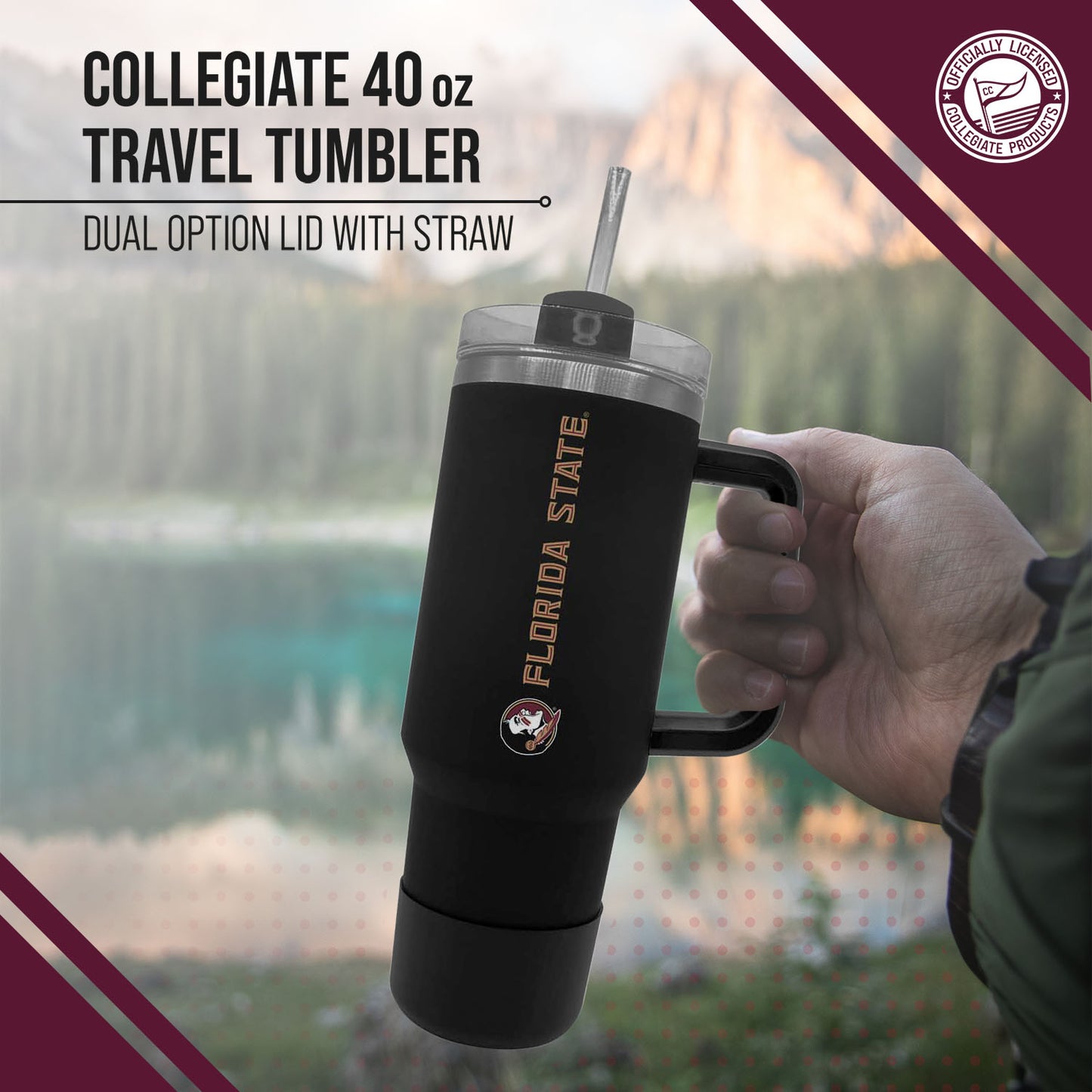 Florida State Seminoles College & University 40 oz Travel Tumbler With Handle - Black