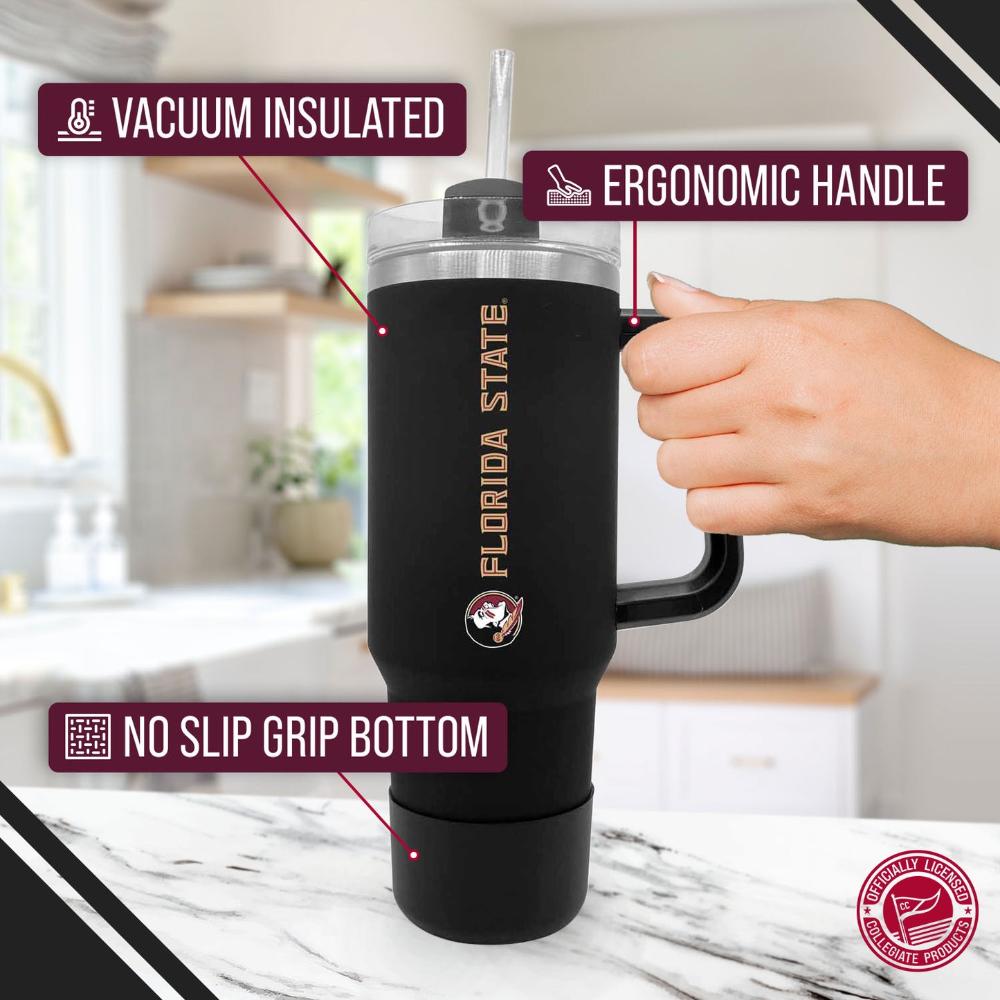 Florida State Seminoles College & University 40 oz Travel Tumbler With Handle - Black