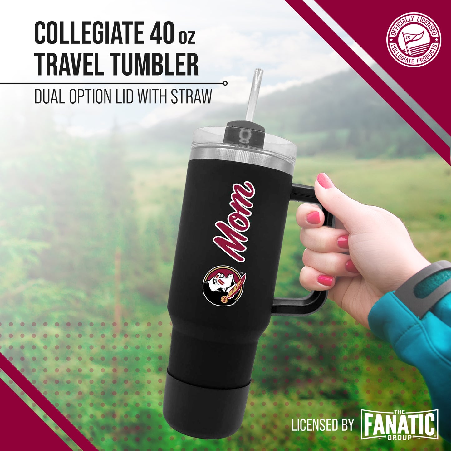 Florida State Seminoles Collegiate 40oz Stainless Steel Travel Tumbler with Handle for Mom - Black