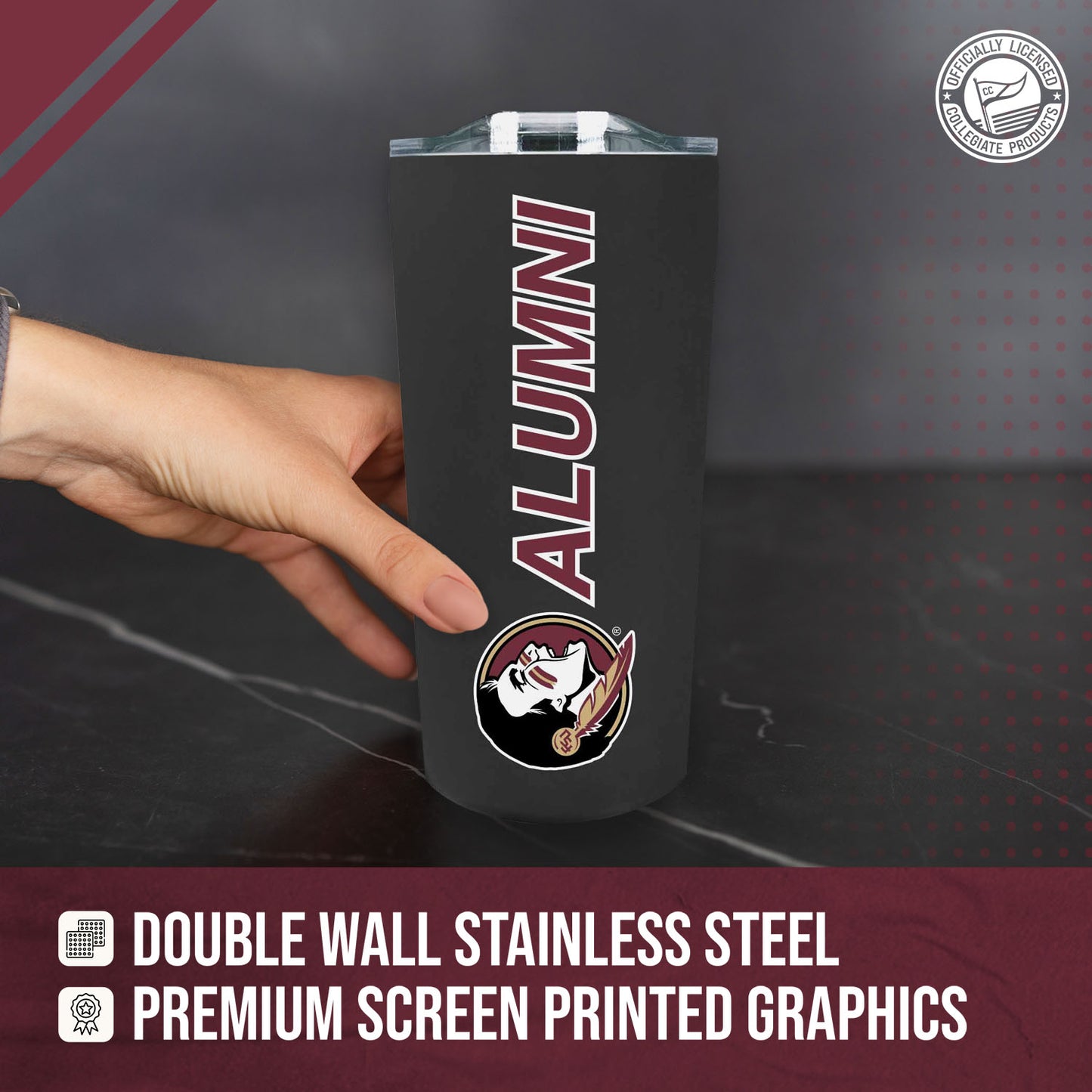Florida State Seminoles Collegiate Stainless Steel Travel Tumbler for Alumni - Black